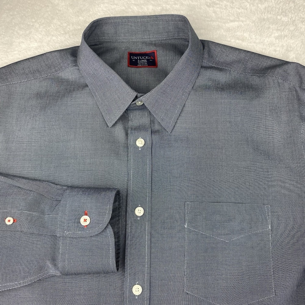 UNTUCKit Dress Shirt Mens XL Gray w/Red Accents Wrinkle‎ Free